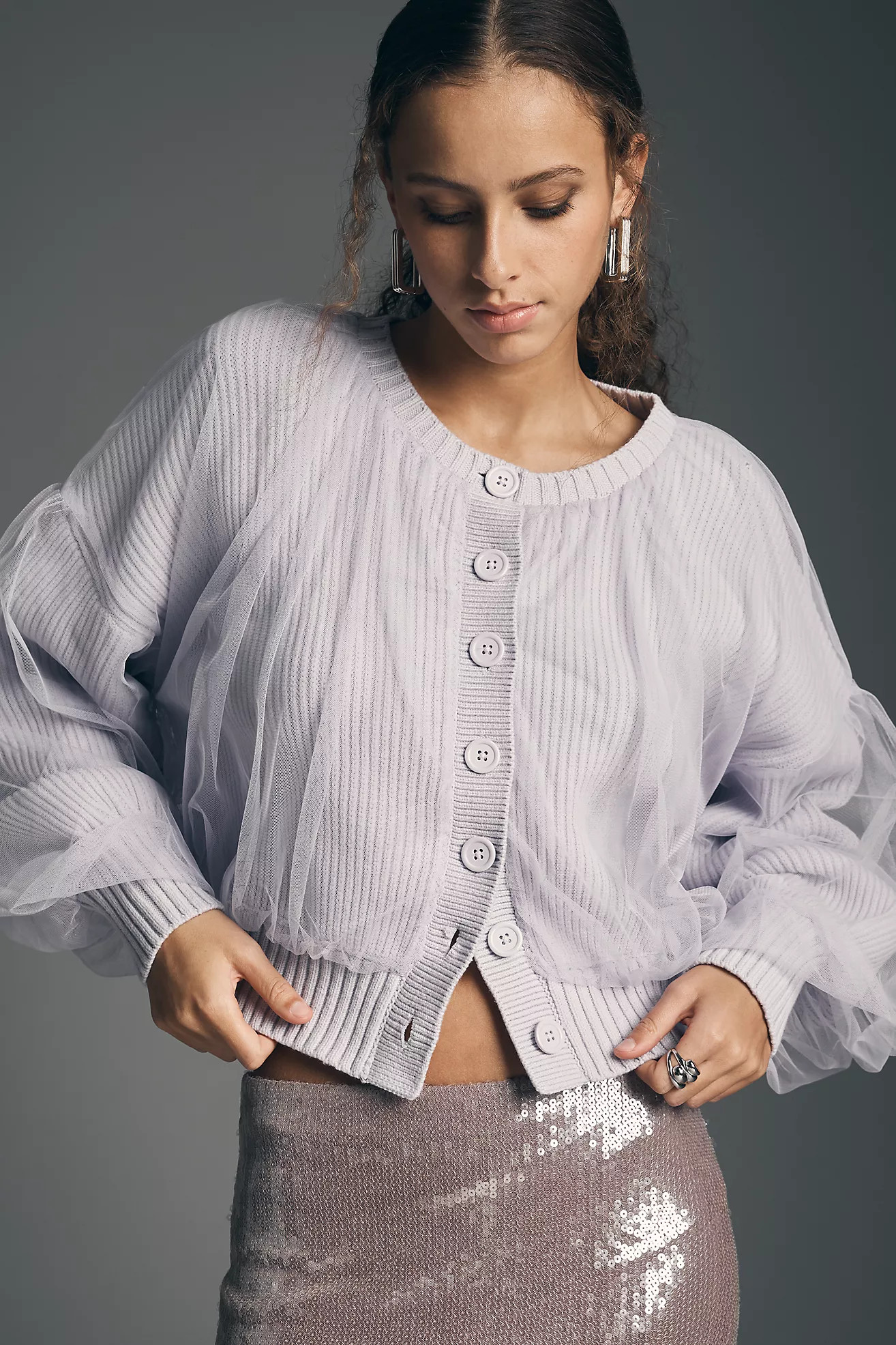 By Anthropologie Crew-Neck Tulle Cardigan Sweater | Anthropologie (US)