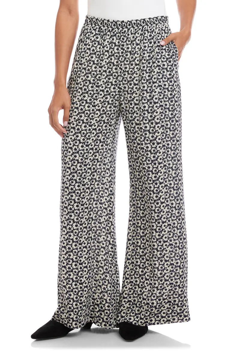 Karen Kane Daisy Print High Waist Wide Leg Crepe Pull-On Pants (Women) | Nordstromrack | Nordstrom Rack