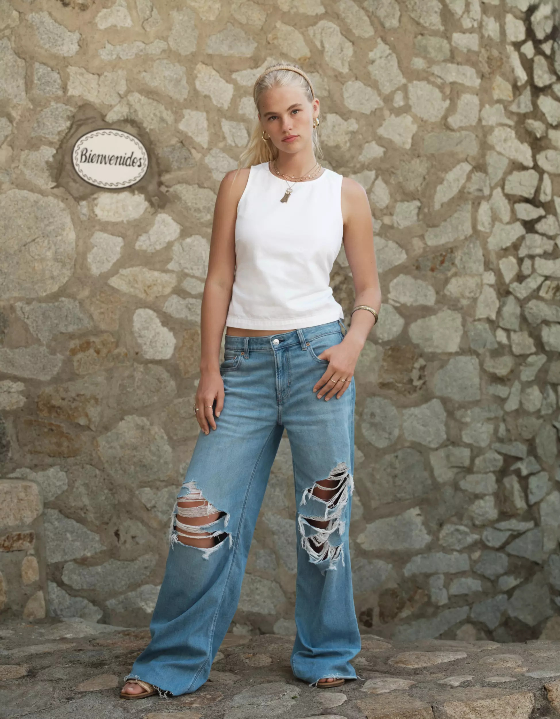 AE Dreamy Drape Stretch Ripped Low-Rise Baggy Wide-Leg Jean | American Eagle Outfitters (US & CA)