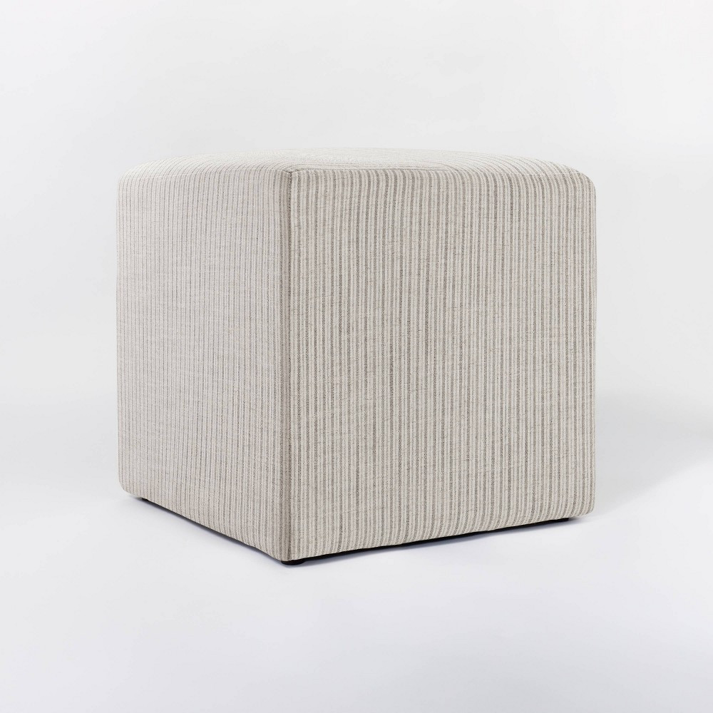 Lynwood Square Upholstered Cube Tan Striped - Threshold designed with Studio McGee | Target