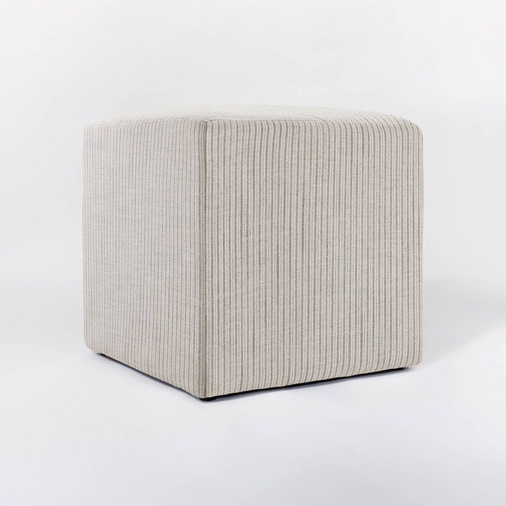Lynwood Square Upholstered Cube Tan Striped - Threshold designed with Studio McGee | Target