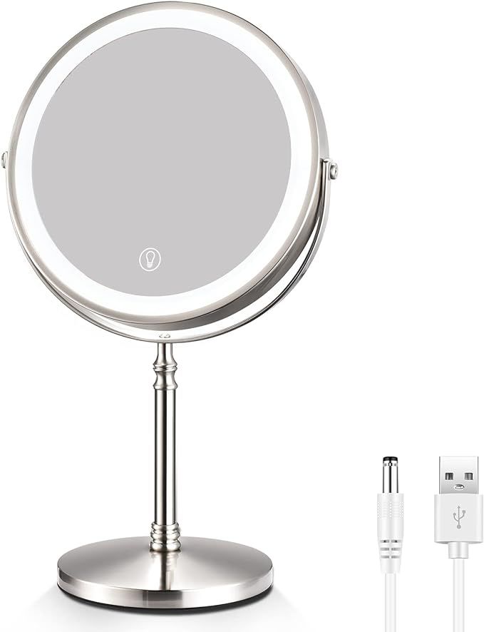 AMZNEVO Rechargeable 8'' Lighted Makeup Mirror, 1X 10X Magnifying Vanity Mirror with 3 Color LED ... | Amazon (US)