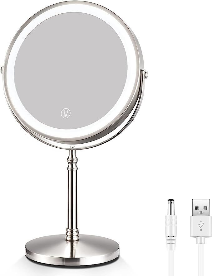 AMZNEVO Rechargeable 8'' Lighted Makeup Mirror, 1X 10X Magnifying Vanity Mirror with 3 Color LED ... | Amazon (US)