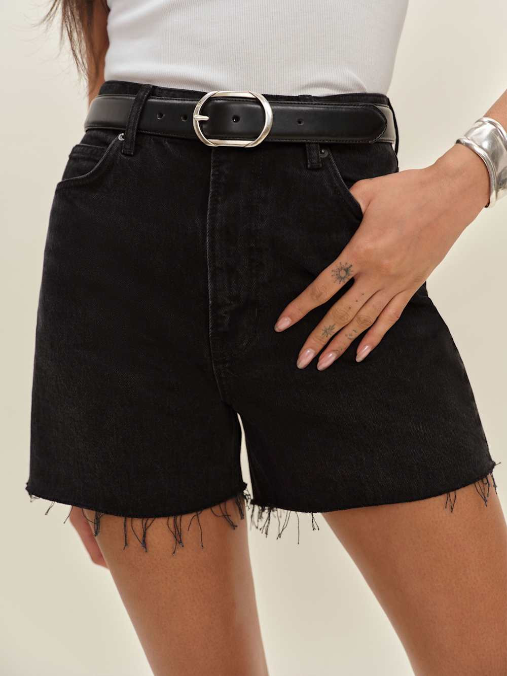 Saige High Rise 4” Jean Shorts | Reformation (Global)