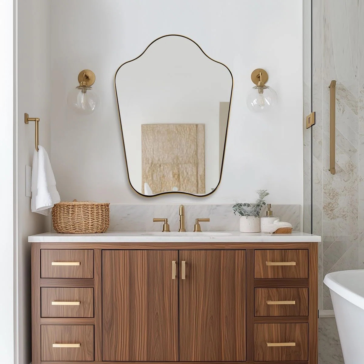 Contemporary Dual Arch Scalloped Bathroom Vanity Mirror | Stainless Steel Frame | Wayfair North America