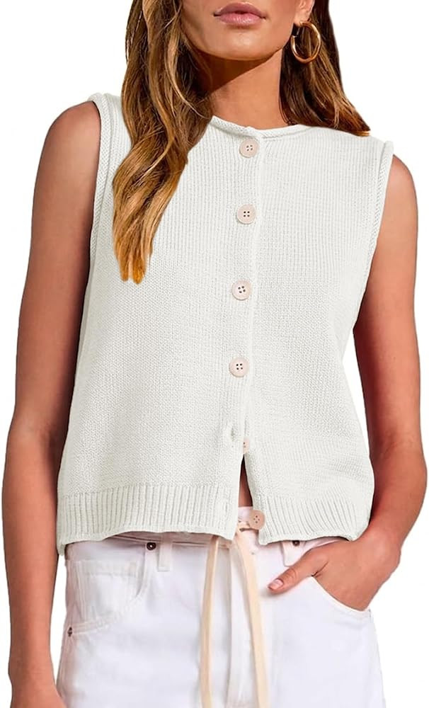 Womens Sleeveless Sweater Vest Button Up Rib Knit Tank Cardigan | Amazon (US)