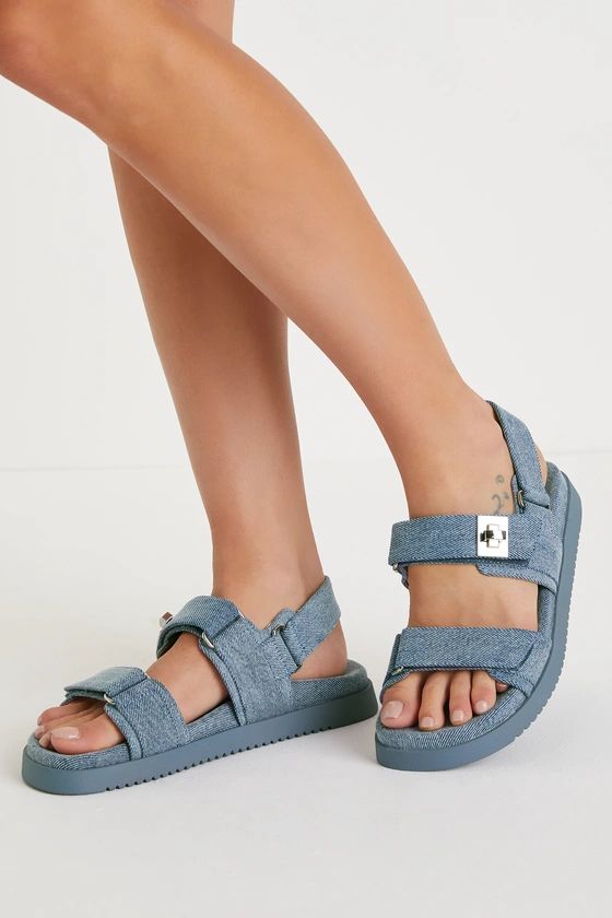 Mona Denim Blue Buckle Sandals | Lulus