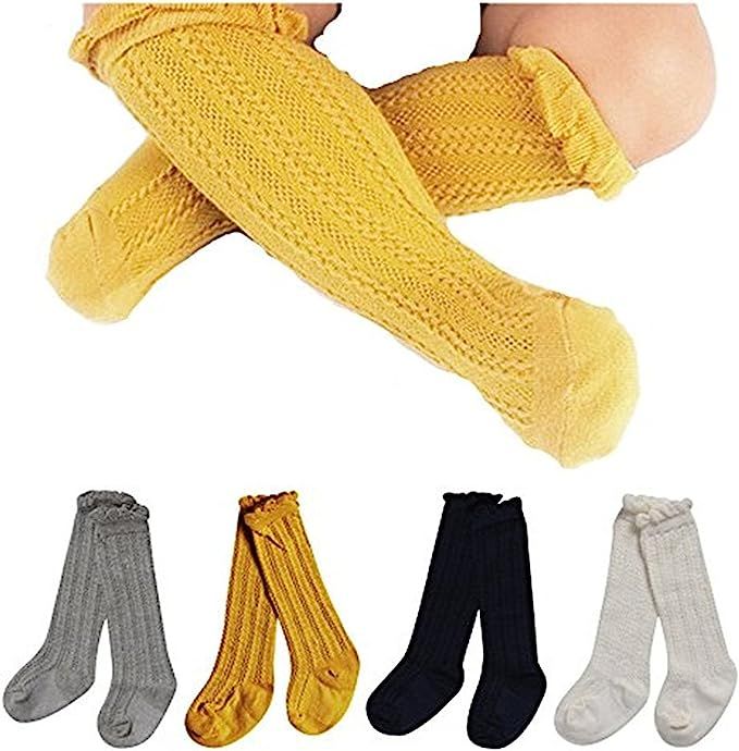 Toptim 4 Pairs Baby Toddlers Cable Knit Knee High Socks for Boy and Girls 0-3T | Amazon (US)
