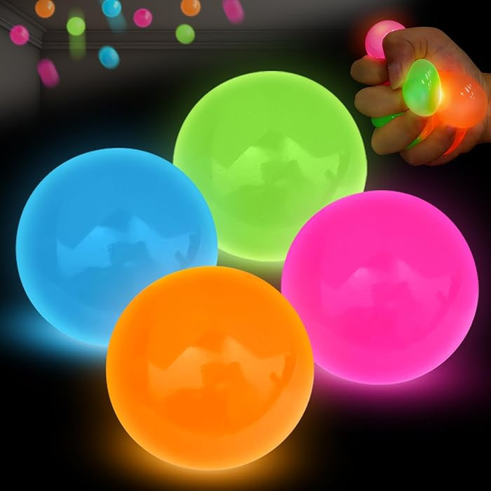 4Pcs Glow in The Dark Sensory Balls, Upgraded Glowing Sticky Balls Stick to The Ceiling, Stress R... | Amazon (US)