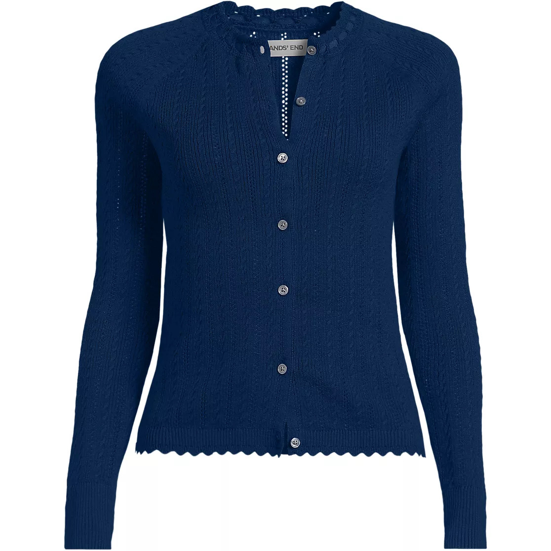 Women's Cotton Pointelle Satin Trim Cardigan Sweater | Lands' End (US)