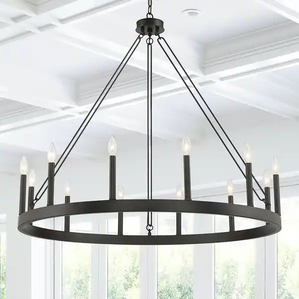 Chamond 12 Light 40In Modern Farmhouse Wagon Wheel Chandelier - Aged Zinc | Bed Bath & Beyond