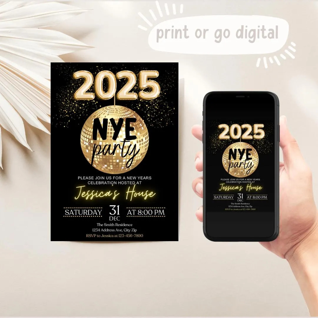EDITABLE NYE Party Printable Invite Instant Download Happy New Years Eve Invitation Digital Produ... | Etsy (US)