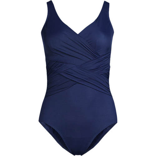 Women's Plus Size SlenderSuit Tummy Control Chlorine Resistant V-neck Wrap One Piece Swimsuit | Lands' End (US)