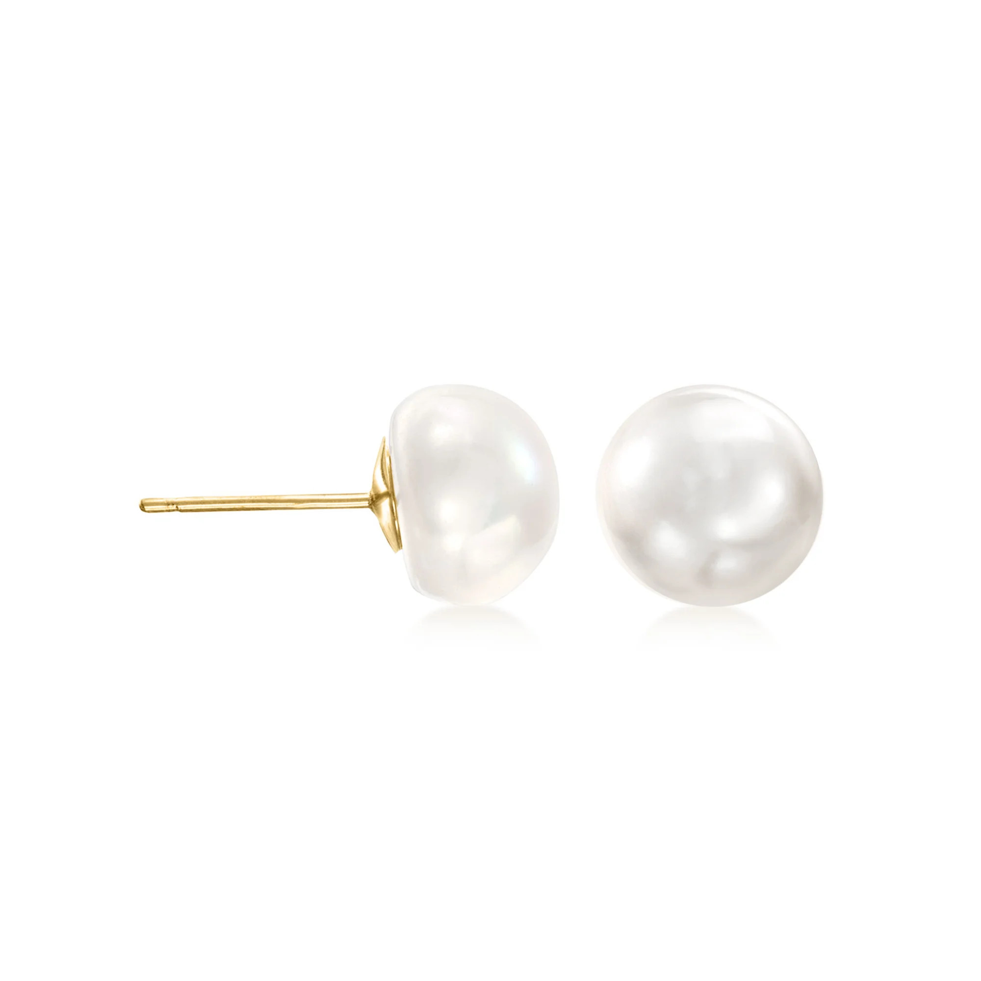 8-9mm Cultured Button Pearl Stud Earrings in 14kt Yellow Gold | Ross-Simons