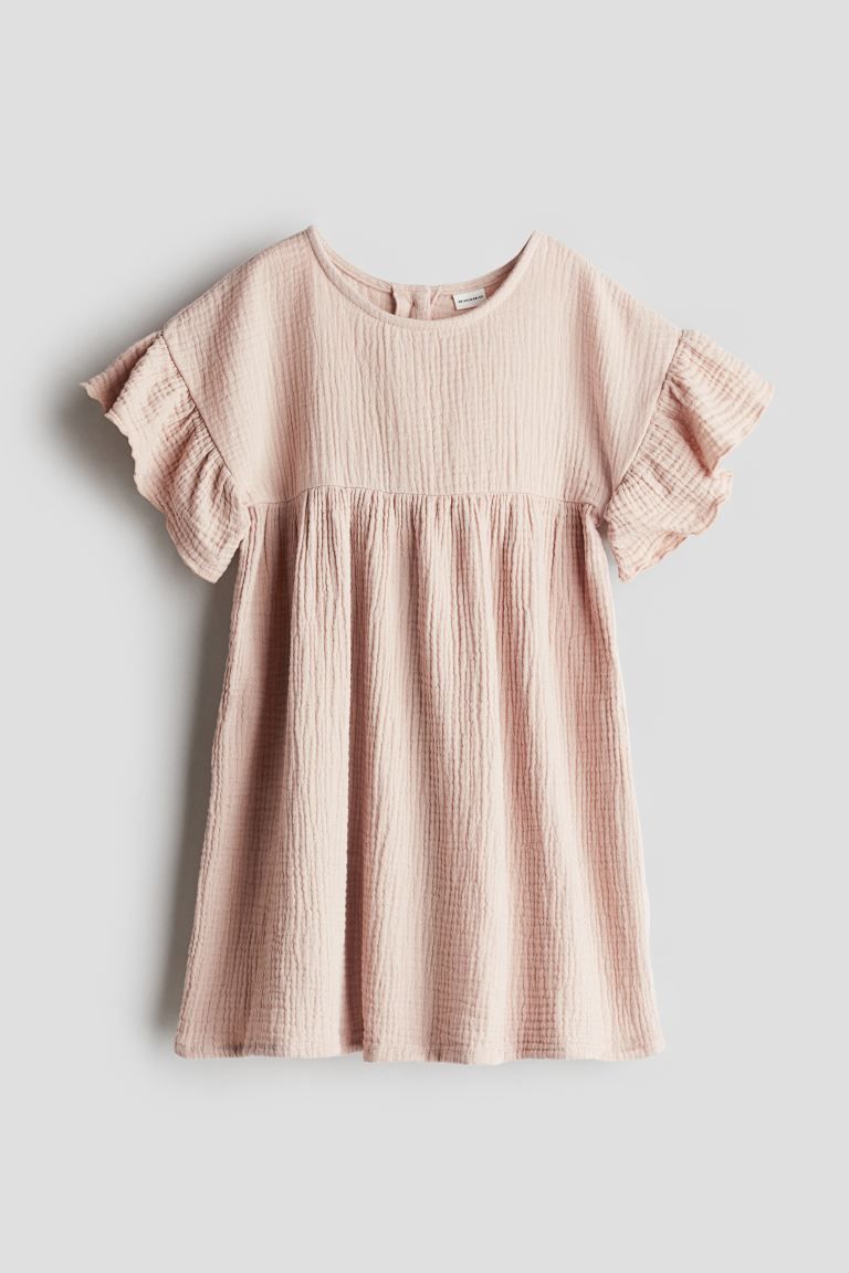 Cotton Muslin Dress - Round Neck - Short sleeve - Light dusty pink - Kids | H&M US | H&M (US + CA)