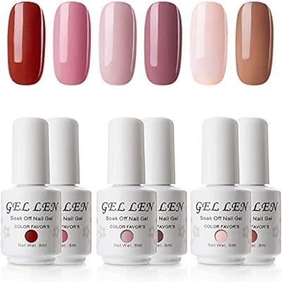 Gellen Gel Nail Polish Set - Pink Nudes 6 Colors, Popular Nail Art Colors UV LED Soak Off Nail Ge... | Amazon (US)