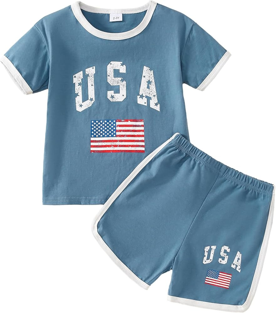 Toddler Boy/Girl 4th of July Outfit USA Tee Shirt Top+American Flag Shorts Independence Day Cloth... | Amazon (US)