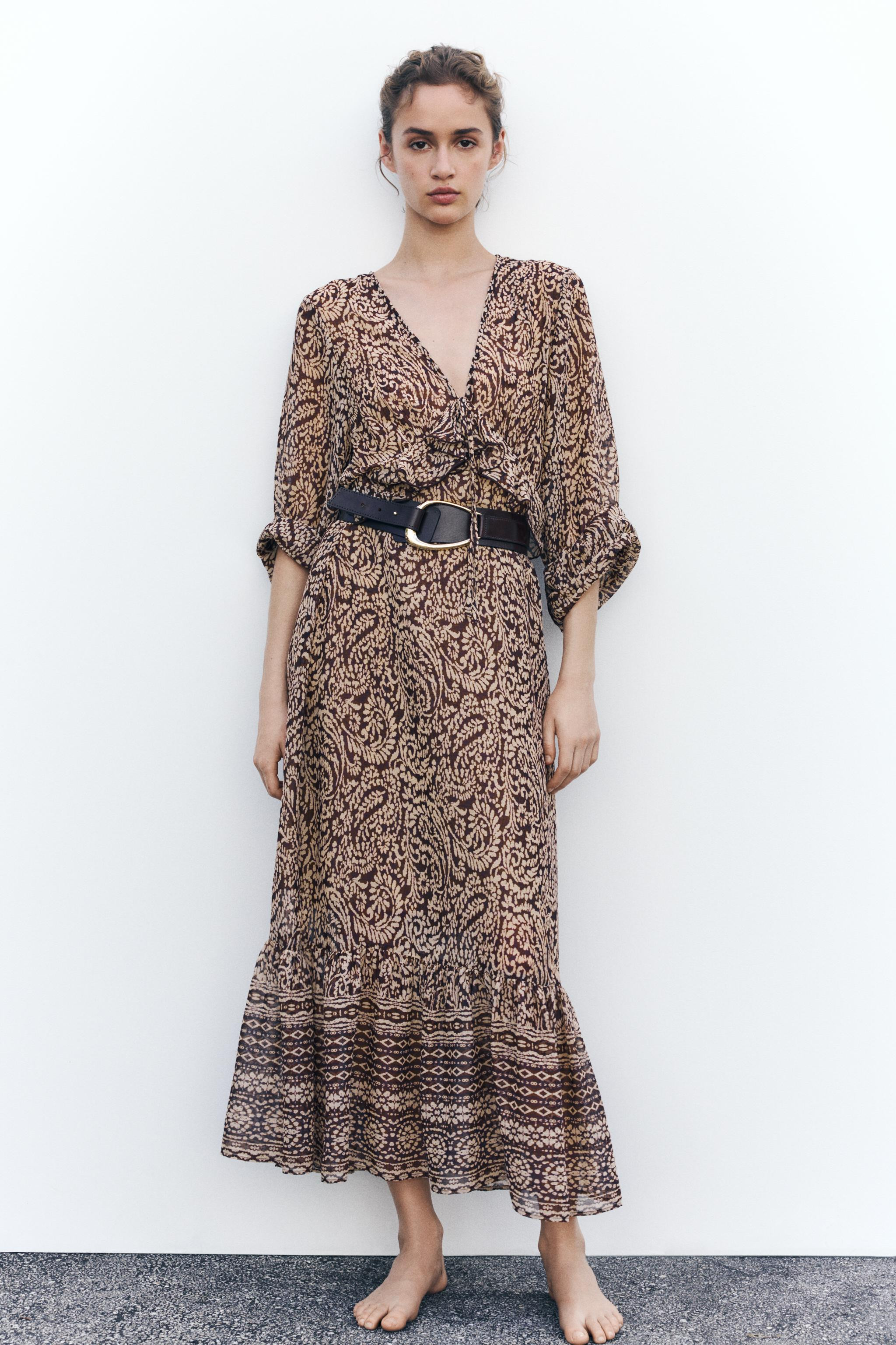 RUFFLED PRINT MIDI DRESS | Zara US