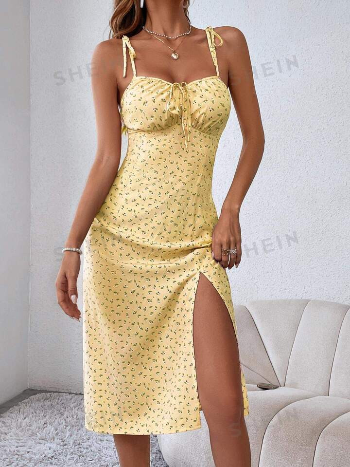 SHEIN VCAY Ditsy Floral Tie Shoulder Split Thigh Cami Dress | SHEIN EUR | SHEIN