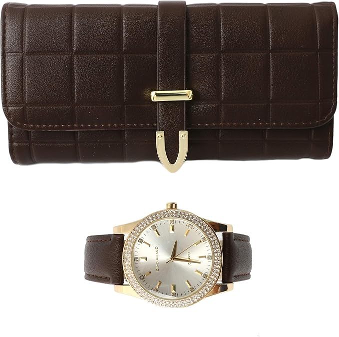 Women's Classy Leather Band Matching Watch & Tri-Fold Leather Wallet Set | Amazon (US)