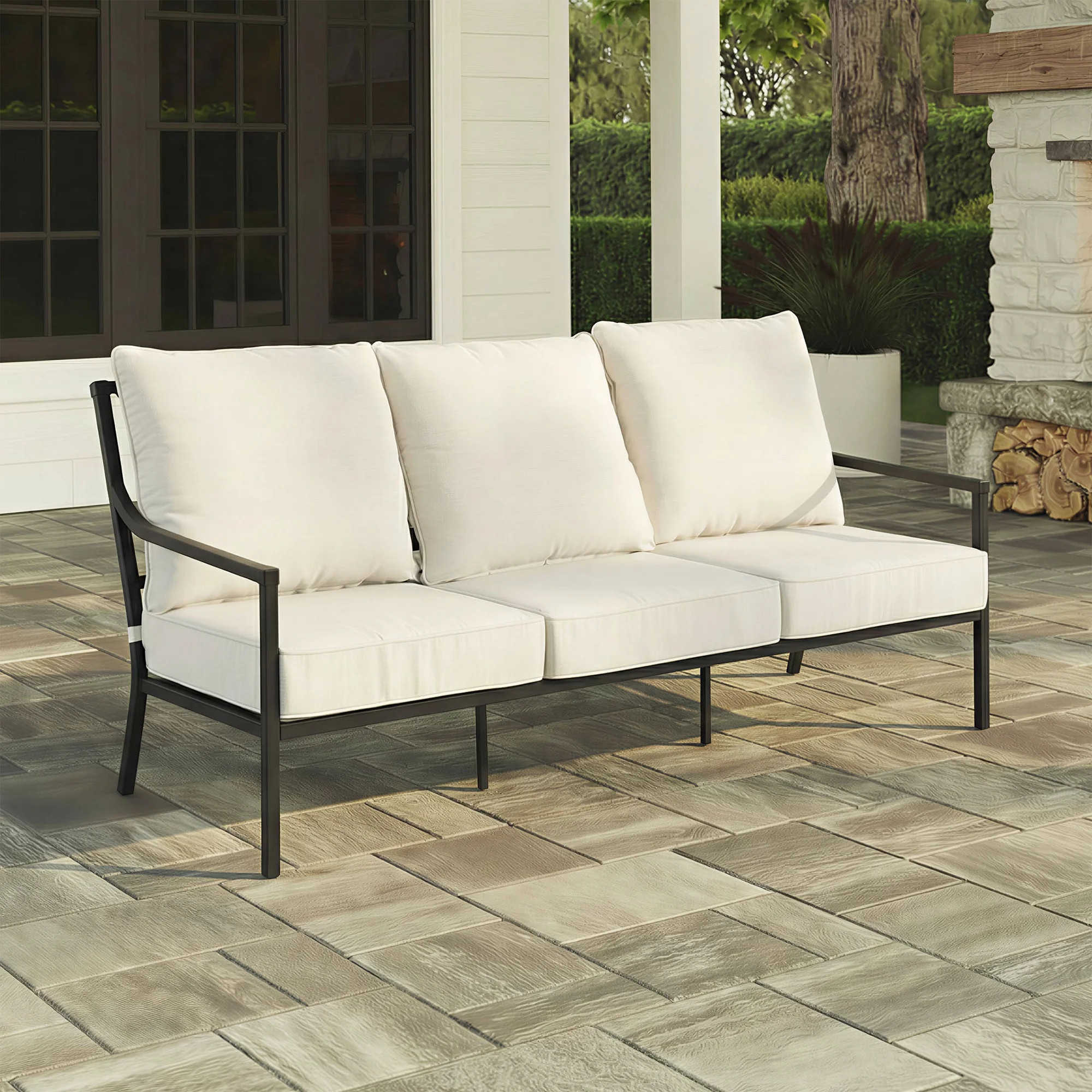 My Texas House Cambria X-Back Outdoor Steel Sofa with Cushions, Black | Walmart (US)