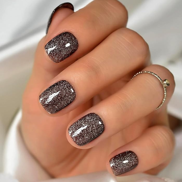 Shimmer Glitter Eye Cat Press On Nails Short - IKISKT Fashion Acrylic False Nail, Glue On Nails w... | Amazon (US)