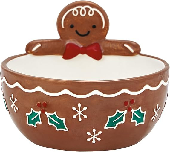 Bico Gingerbread Man Stoneware Hand Painted 17oz Candy Bowl, for treats, jam, sauce, snacks, Micr... | Amazon (US)
