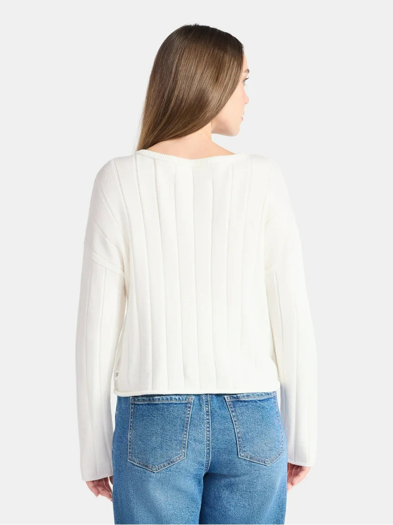No Boundaries Wide Ribbed Scoop Neck Sweater, Midweight, Women's | Walmart (US)
