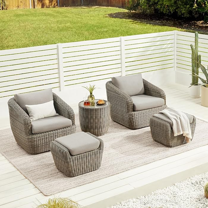 CHITA 5 Pieces Patio Wicker Furniture Set, Outdoor Rattan Bistro Set with Removable Thickened Cus... | Amazon (US)