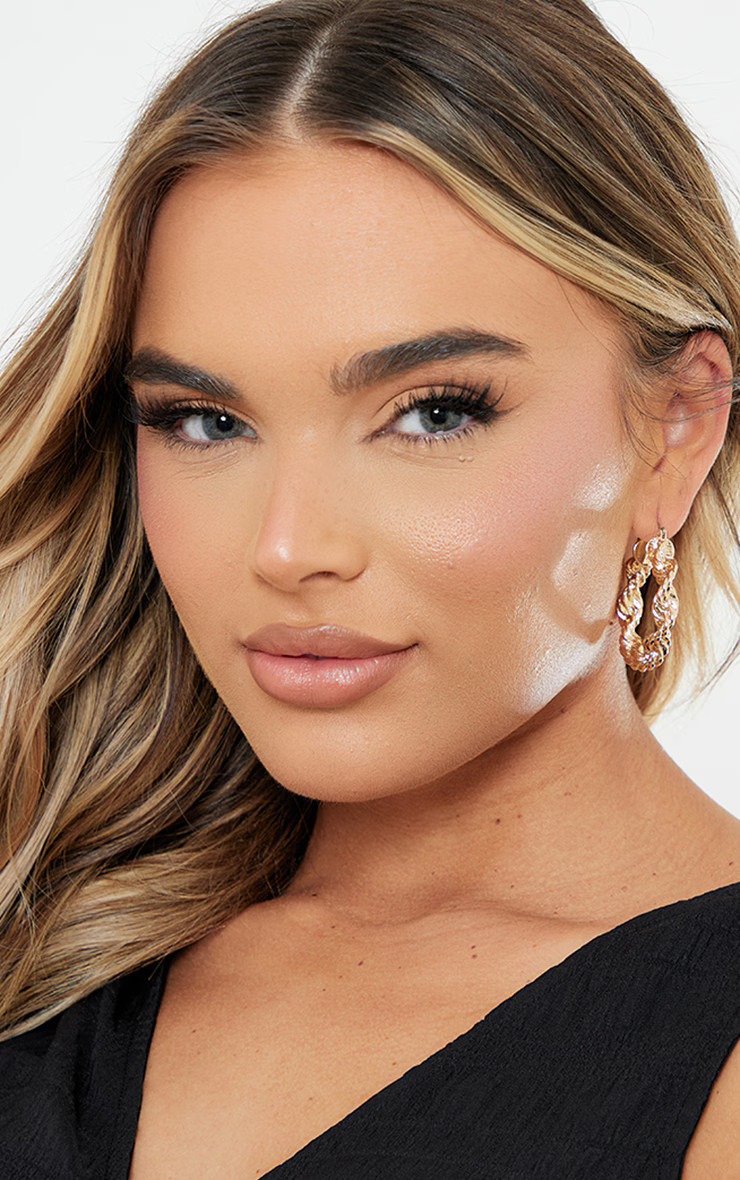 Gold Twisted Textured Hoop Earrings | PrettyLittleThing US