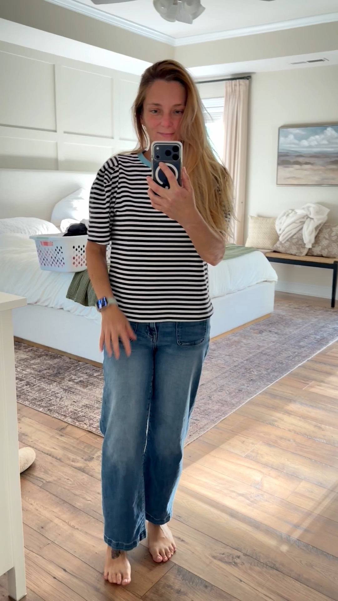 Loved this top so much I bought it twice. 
Jeans are from Charming Main

Wide Awake: https://charmingandmain.com/products/wide-awake-high-rise-wide-leg-cropped-mica-denim-jeans

#LTKSaleAlert #LTKootd #LTKgrwm