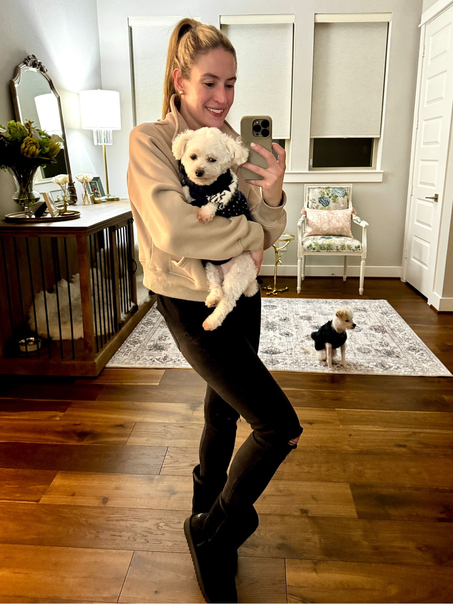 Winter Outfit 

#everypiecefits

Half zip sweater 
Fleece sweatshirt 
Black jeans 
Distressed jeans 
Ugg 
Warm boots 
Winter boots 

#LTKOver40 #LTKSeasonal #LTKFindsUnder50