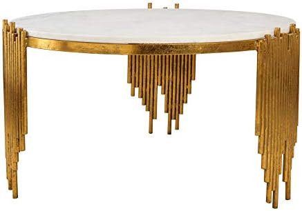 TOV Furniture Waterfall Round Marble Top Cocktail Table, 30", Gold | Amazon (US)