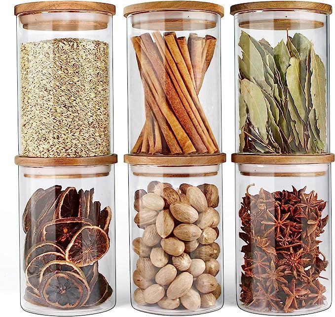 Glass Jars with Airtight Lids Urban Green, Airtight Glass Canisters with Wood Lids, Glass Storage... | Amazon (US)