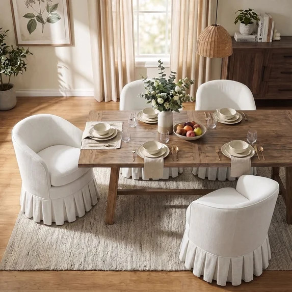 Dayalane Modern Farmhouse Barrel Dining Chairs Set of 4, Linen Upholstered Slipcovered Kitchen Ch... | Walmart (US)