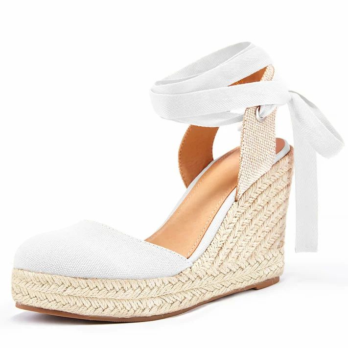 Dellytop Womens Platform Closed Toe Ankle Strap Lace Up Summer Shoes Espadrilles Wedge Sandals | Walmart (US)
