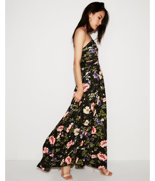 Express Womens Lace-Up Ruched Fit And Flare Maxi Dress Black Women's 00 Black 00 | Express