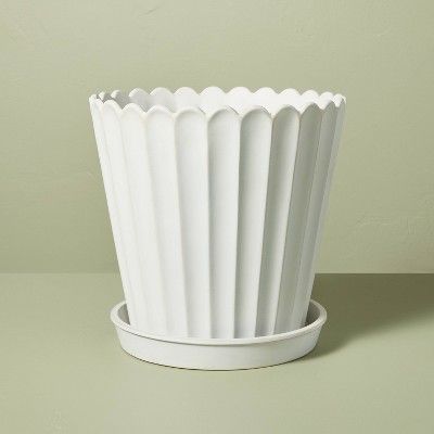 Scallop-Fluted Stoneware Indoor/Outdoor Planter Pot with Saucer Cream - Hearth & Hand™ with Mag... | Target