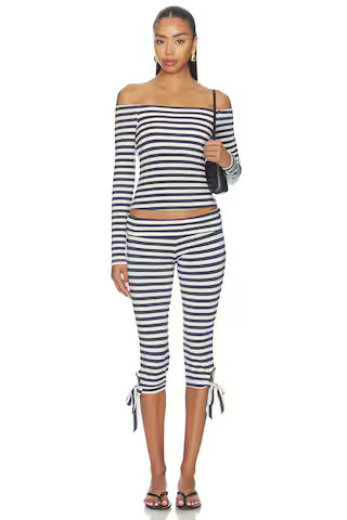 Avery Off The Shoulder Knit Top in Navy Stripe | Revolve Clothing (Global)