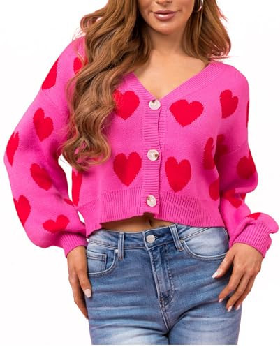 Cute Galentines Day Sweaters Knit Heart Button Down Sweater Cardigan with Love Hearts Knitted Top Shirt Cardigans for Women | Amazon (US)