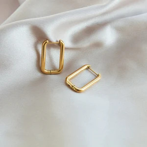 Rectangle Hoop Earrings Gold Link Hoop Oblong Rectangle Hoop - Etsy | Etsy (US)