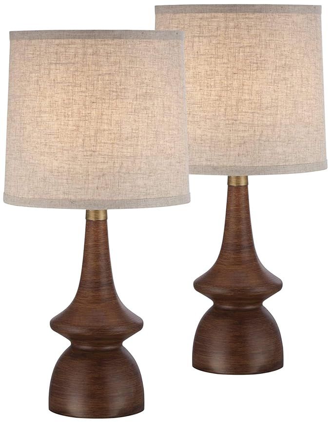 Rexford Mid Century Modern Table Lamps Set of 2 Walnut Wood Off White Drum Shade for Living Room ... | Amazon (US)