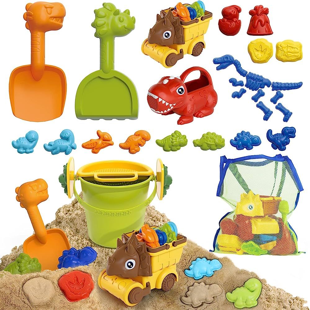 Lehoo Castle Beach Toys, 34 Pcs Dinosaur Beach Sandbox Toy Set with Sandbox Take Apart Constructi... | Amazon (US)