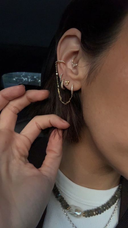 Ear stack of the day- the chain is one Huggie (piercing required) connected to an ear cuff (no piercing required) 

#LTKstyletip #LTKVideo #LTKSeasonal
