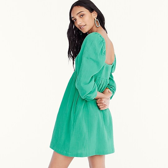 Squareneck soft-crinkle gauze dress | J. Crew US
