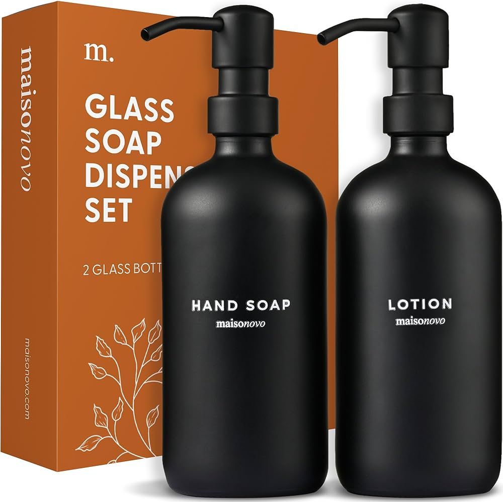 MaisoNovo Bathroom Soap and Lotion Dispenser Set | Black Glass Black Pumps x 2 | Amazon (CA)