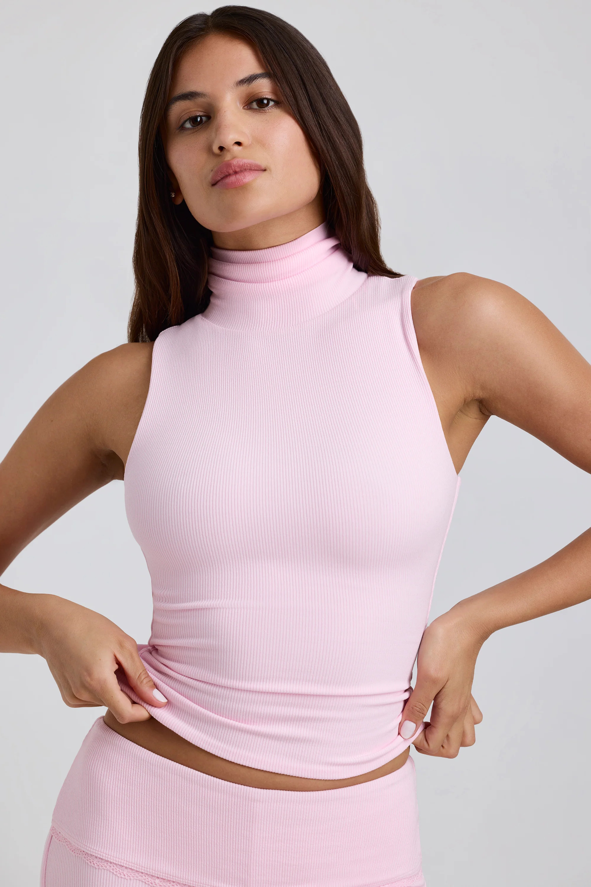 Ribbed Modal Turtleneck Tank Top in Blossom Pink | Oh Polly