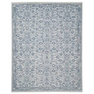 Blue 8 ft. x 10 ft. Rectangle Floral Wool, Cotton, Polyester Area Rug | The Home Depot