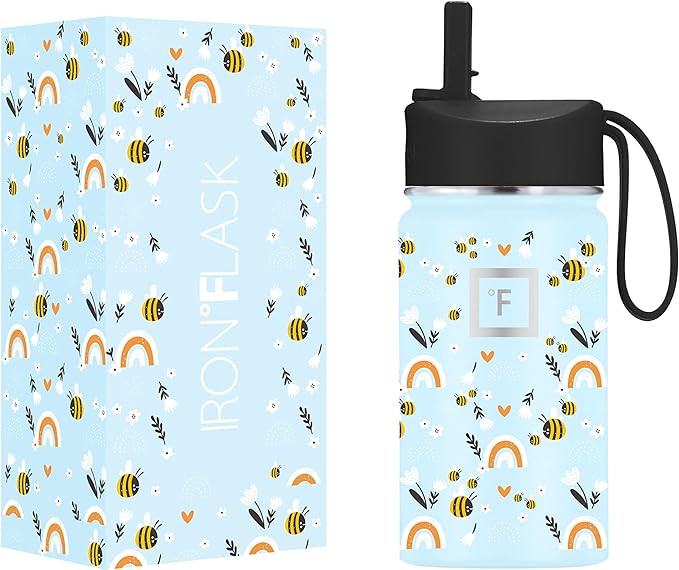 IRON °FLASK Kids Water Bottle - Straw Lid, 20 Name Stickers, Vacuum Insulated Stainless Steel, D... | Amazon (US)