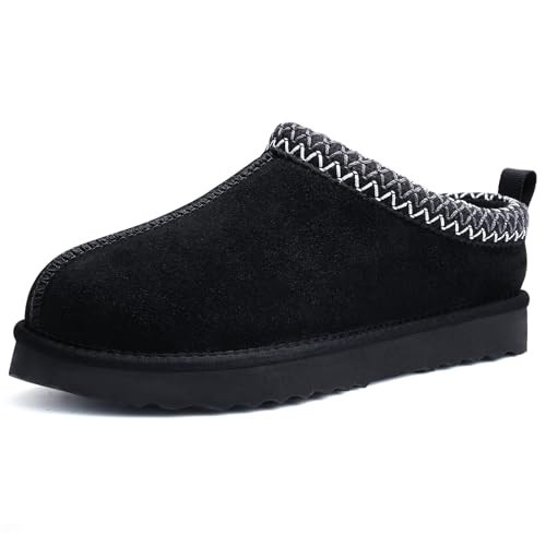 Litfun Women's Genuine Suede Fuzzy Slippers Fluffy Warm Winter Shoes Cozy Furry House Mini Boots for Indoor and Outdoor, Black EU 41 | Amazon (US)